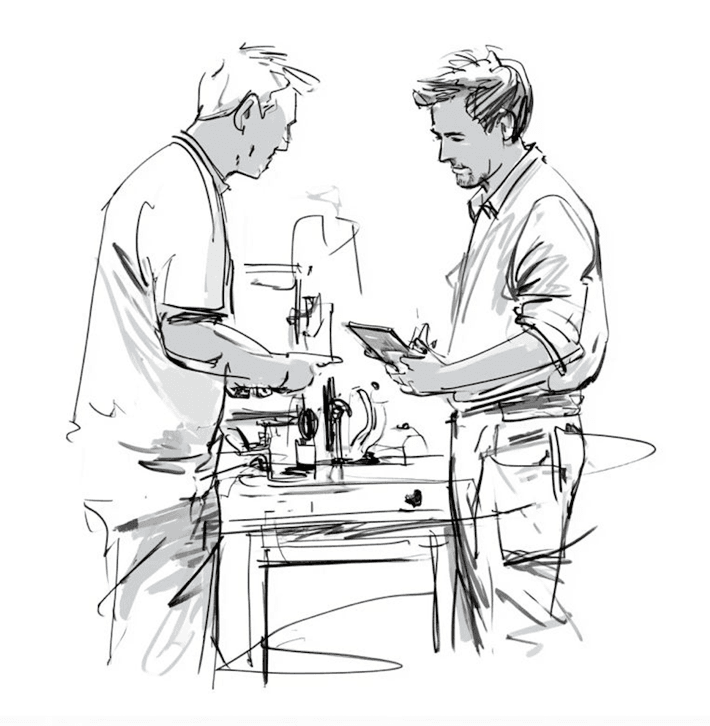 Illustration — deux collaborateurs au travail